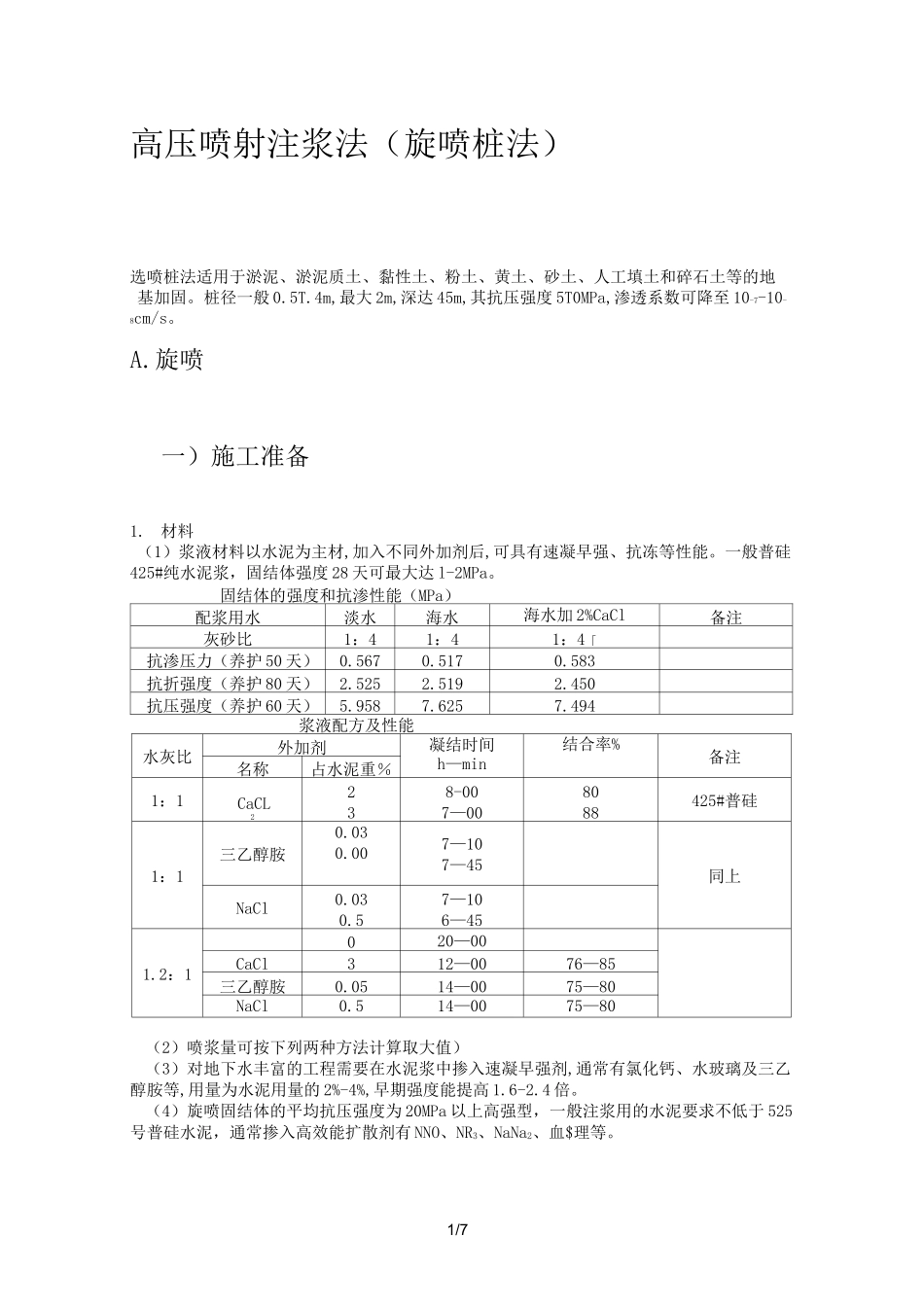 高压喷射注浆法(旋喷桩法)施工工艺标准_第1页