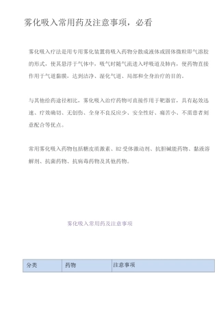 雾化吸入常用药及注意事项,必看