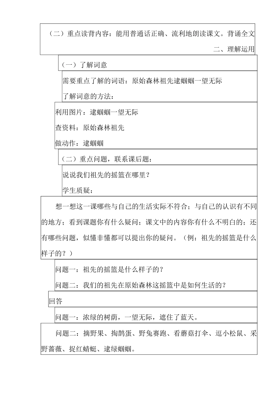 部编小学二年级语文下册第八单元第  23  课《祖先的摇篮 》教学设计_第2页