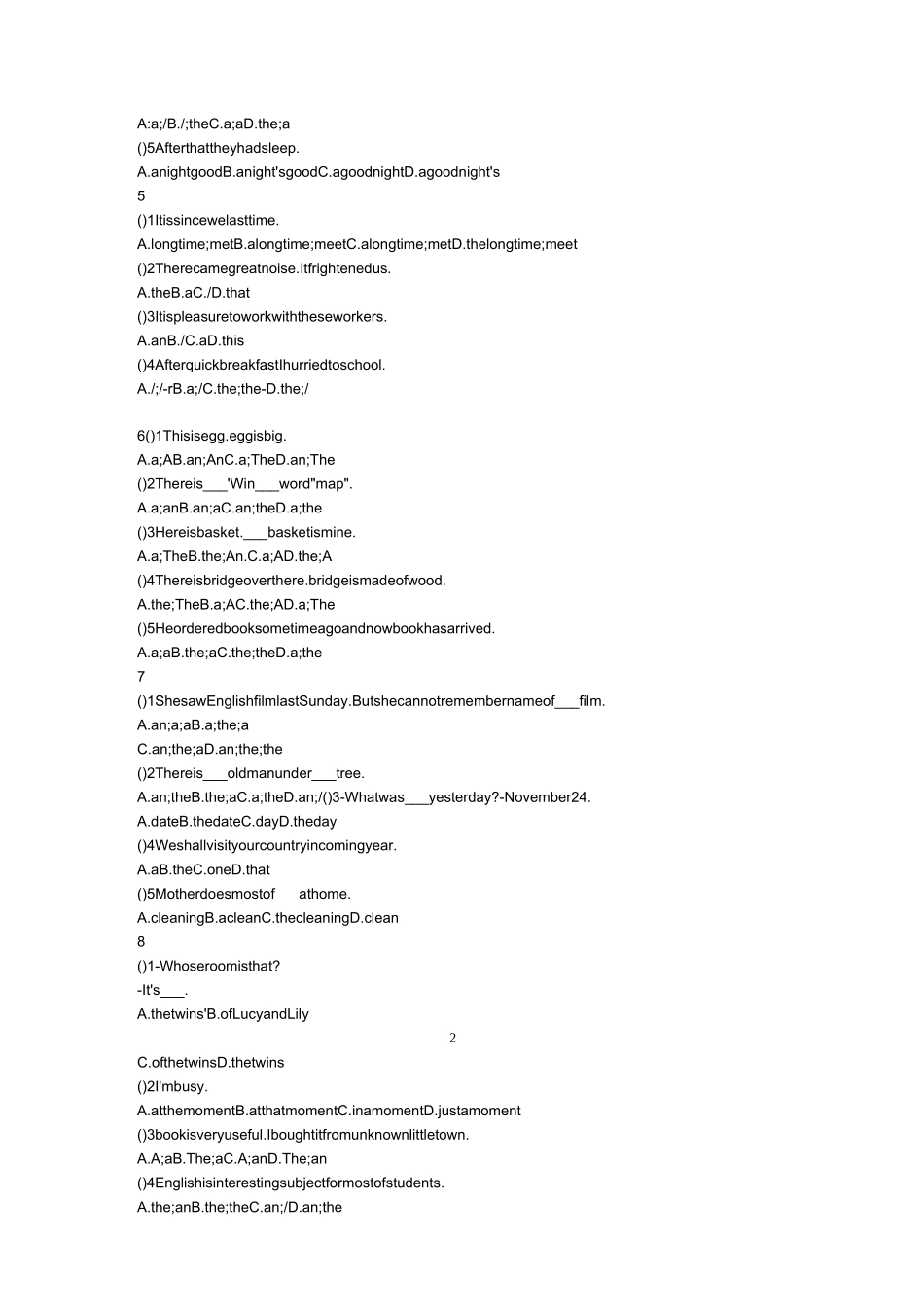 初中英语冠词专项练习题有答案_第2页