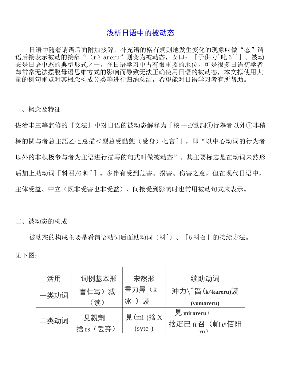 (完整版)浅析日语中的被动态_第1页