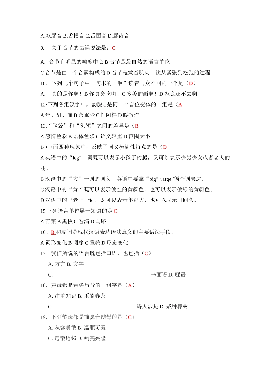 (完整版)现代汉语(上)题库_第2页