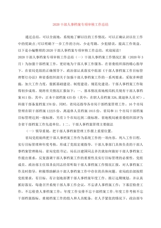 2020干部人事档案专项审核工作总结