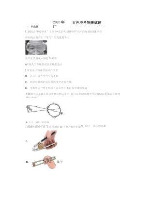 2020年广西百色中考物理试题(含答案)