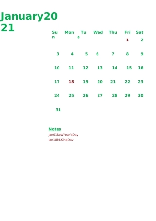 2021年日历全年表