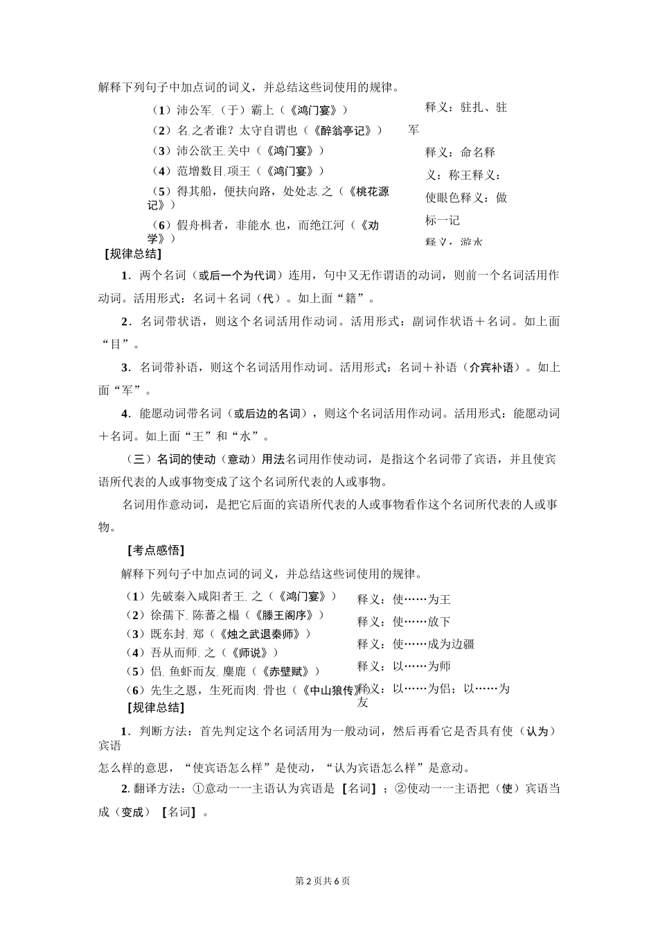 2021年高考语文文言文复习：词类活用_第2页