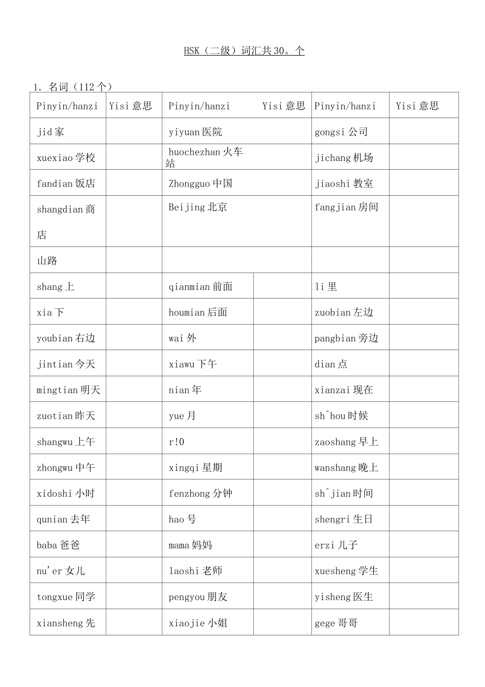 HSK级词汇_第1页