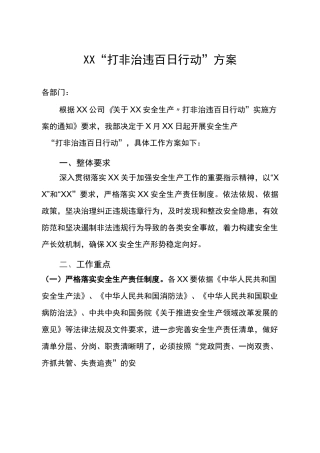 XX公司打非治违百日行动方案