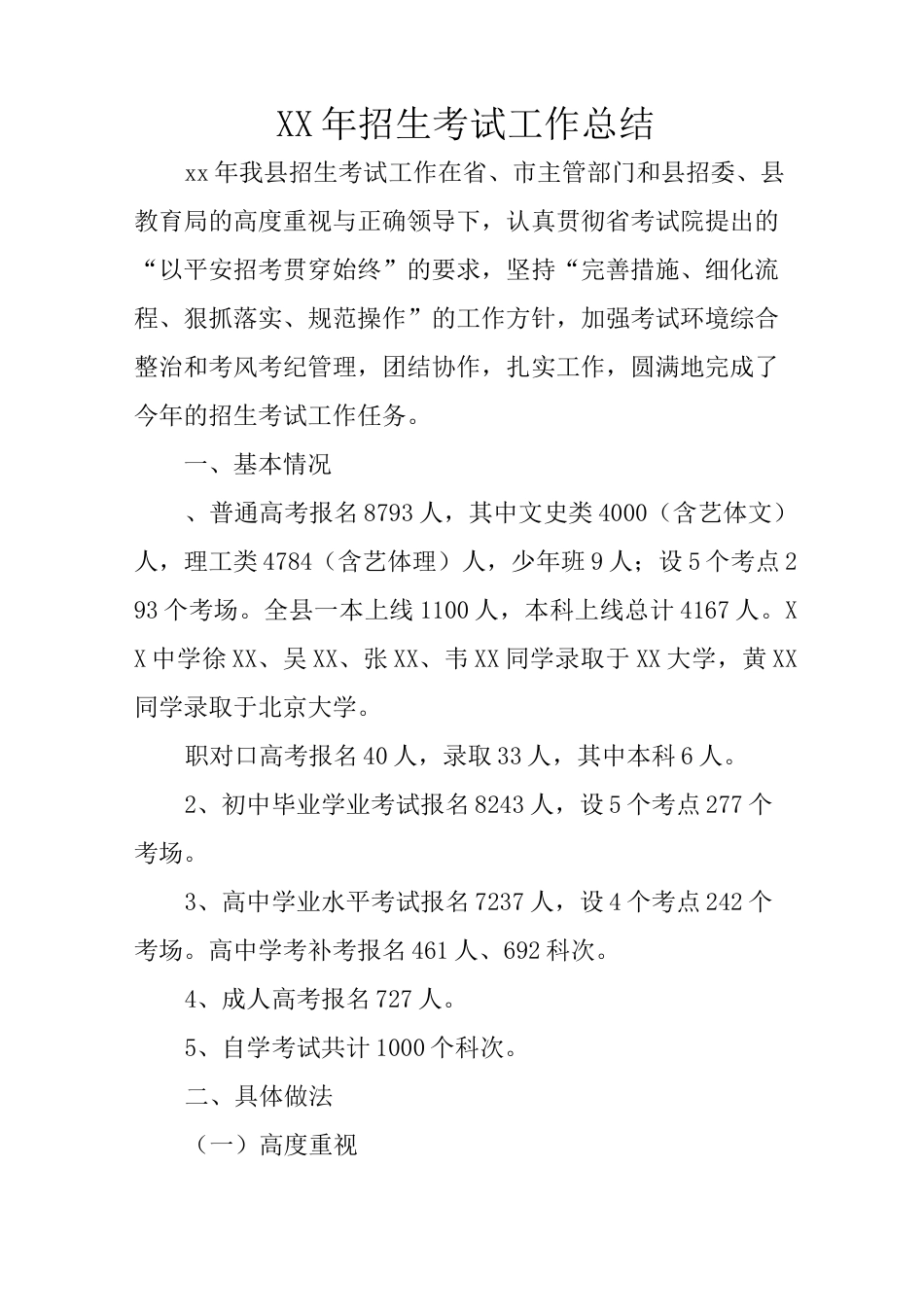 XX年招生考试工作总结_第1页