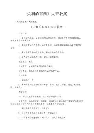 《尖利的东西》大班教案