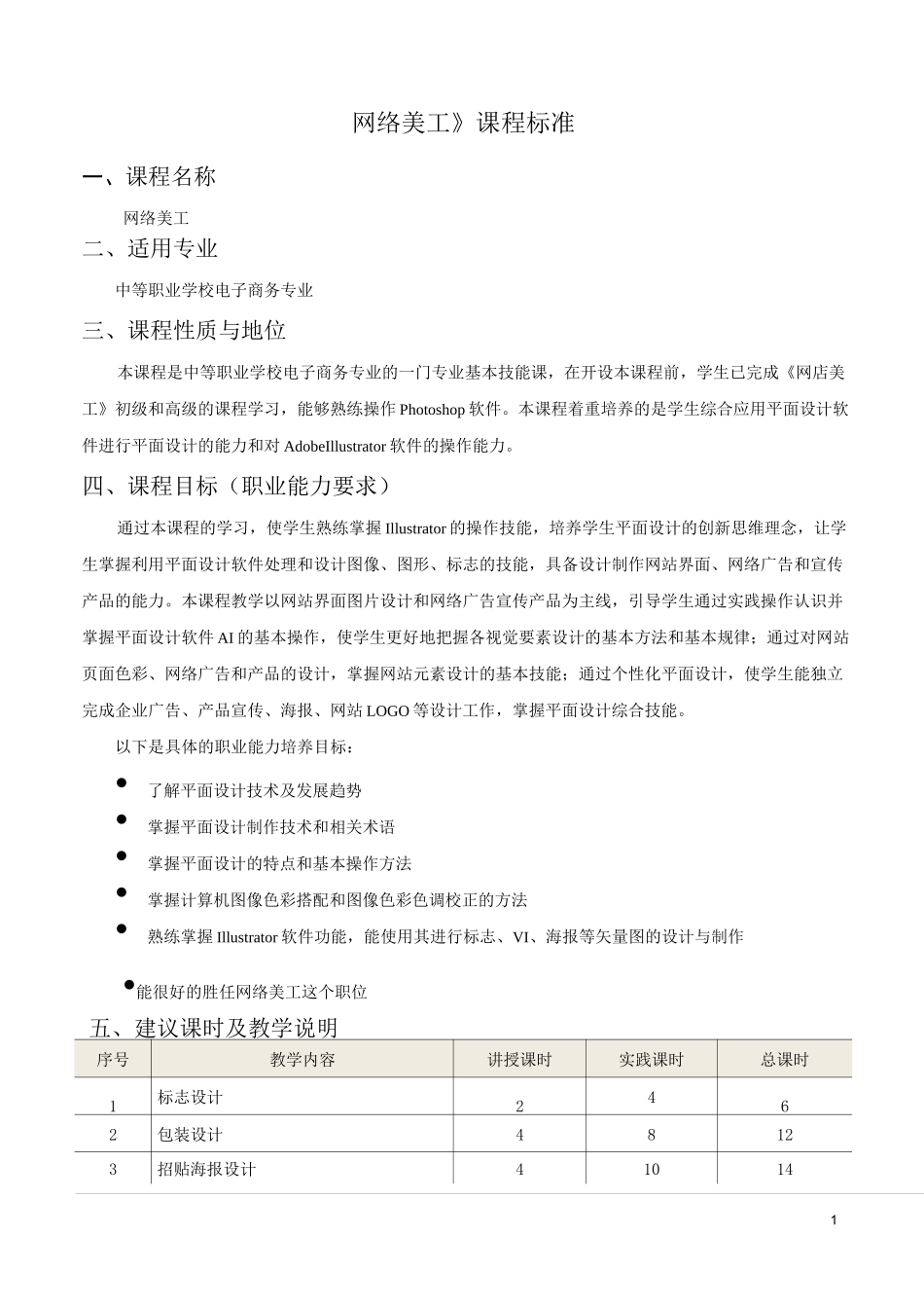 《网络美工》课程标准_第1页