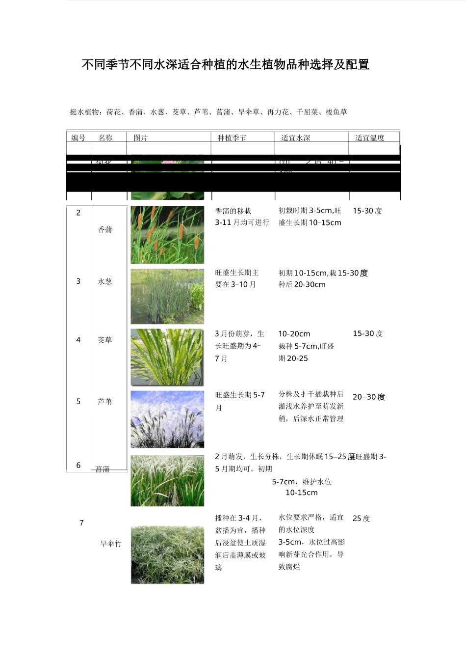 不同季节不同水深适合种植的水生植物选择_第1页