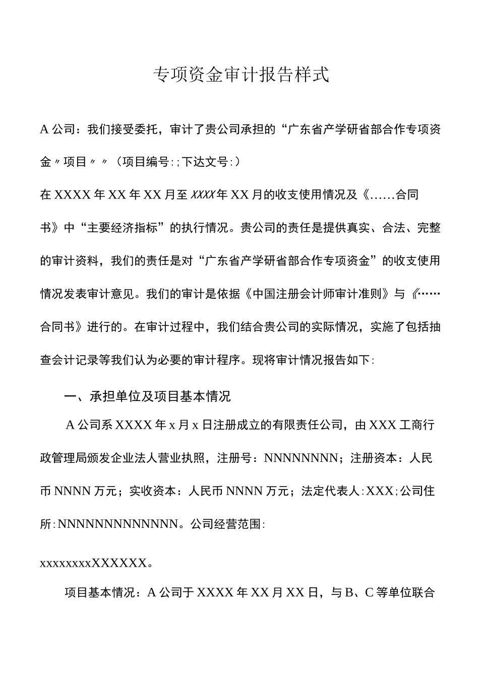 专项资金审计报告样式_第1页