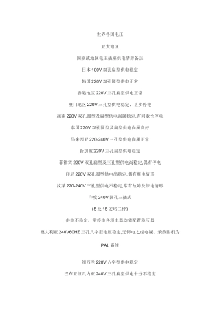 世界各国电压标准