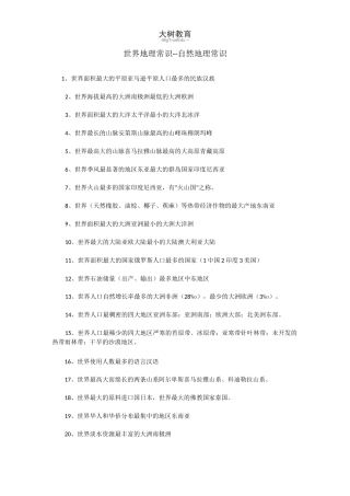 世界地理常识150条-自然地理常识