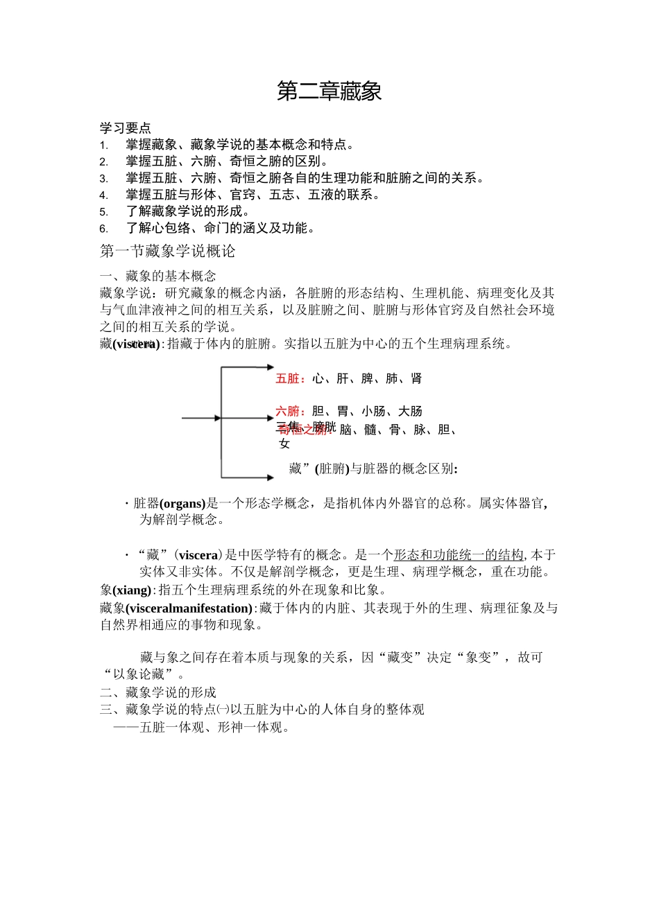 中医基础理论总结-第二章 藏象_第1页