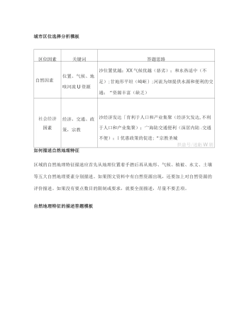 中图版高三地理——人文地理大题答题模板