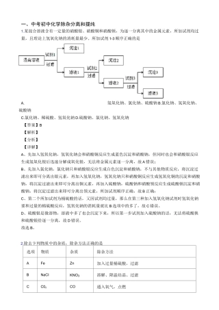 中考化学分离和提纯除杂-经典压轴题含答案