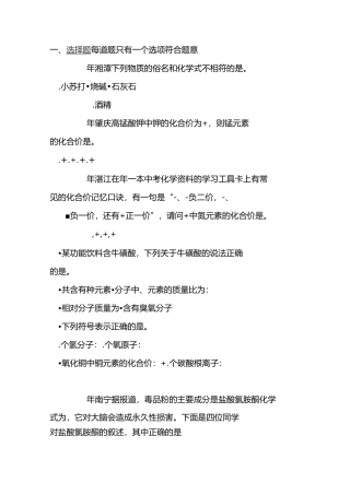 中考化学化学式与化合价复习题