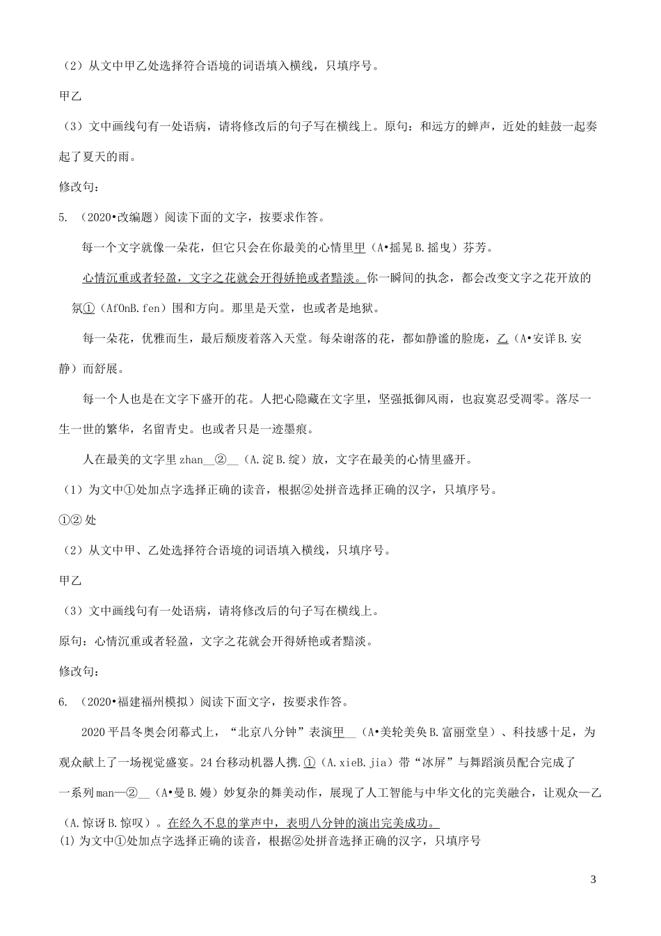 中考语文专题复习 语段综合习题_第3页