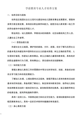 中职学校学前教育专业人才培养方案
