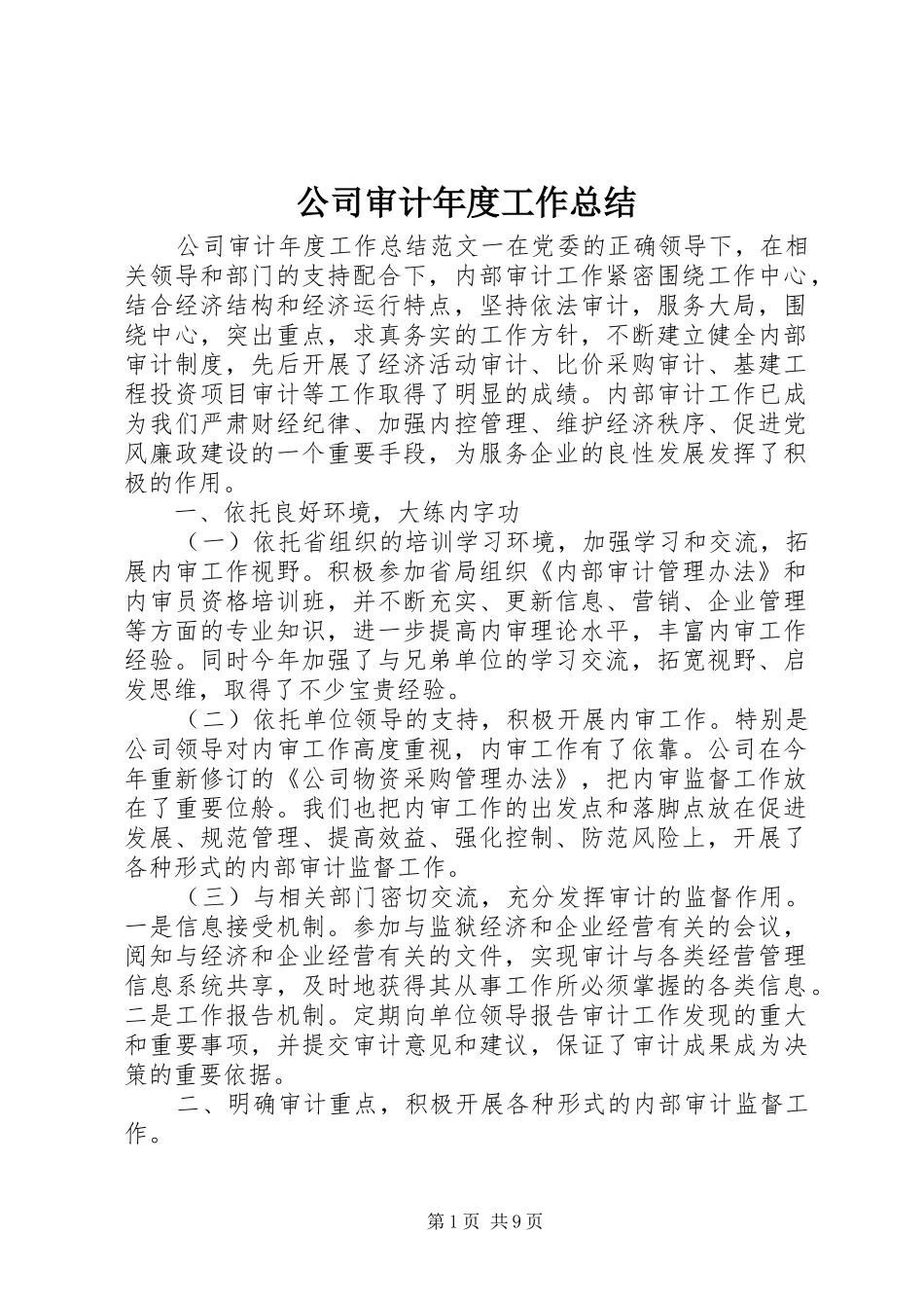 公司审计年度工作总结_第1页