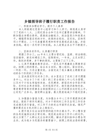 乡镇领导班子履行职责工作报告