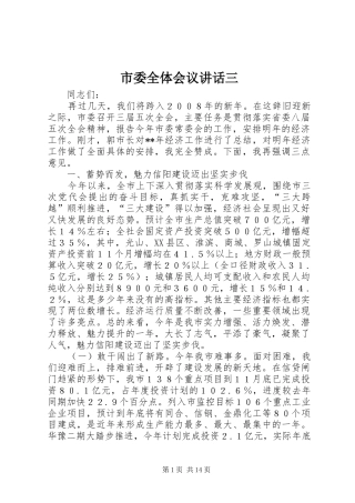 市委全体会议讲话三