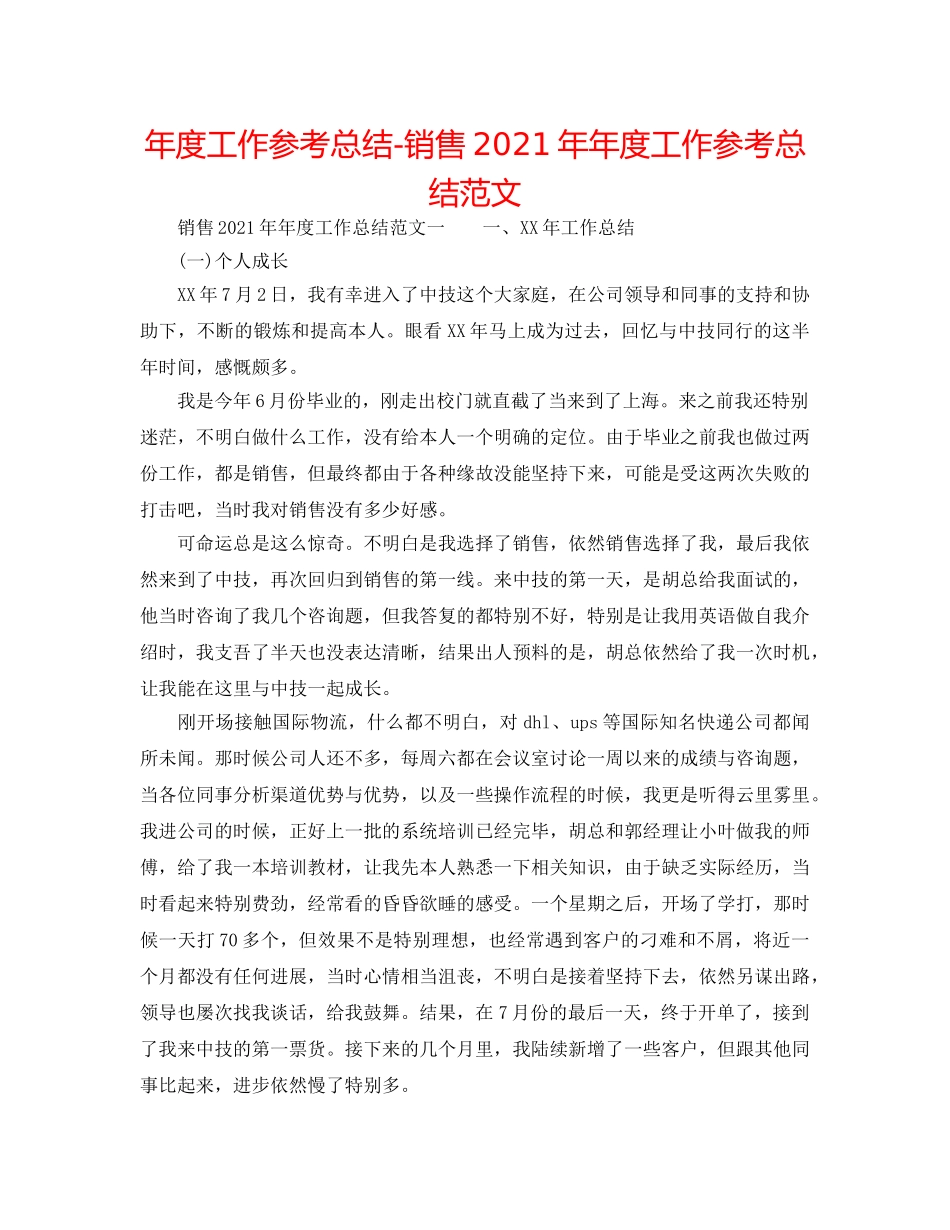 年度工作参考总结-销售2024年年度工作参考总结范文 _第1页