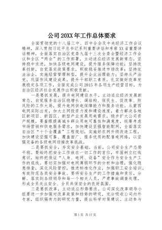 公司20XX年工作总体要求