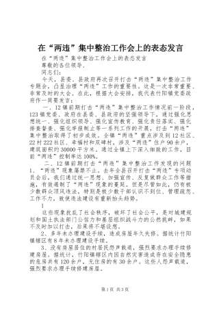 在“两违”集中整治工作会上的表态发言