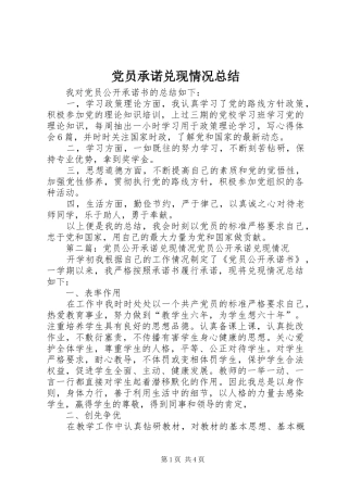 党员承诺兑现情况总结