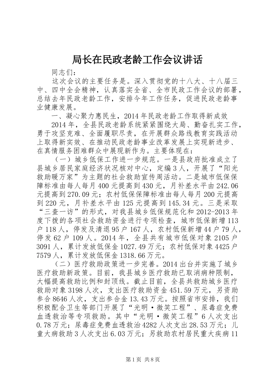 局长在民政老龄工作会议讲话_第1页