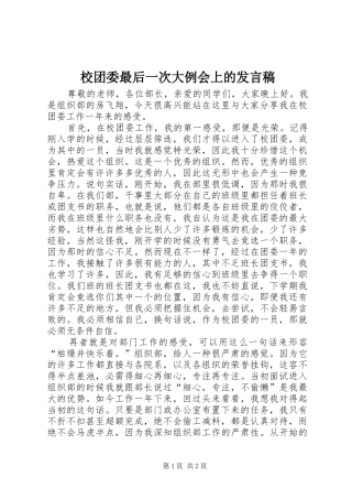 校团委最后一次大例会上的发言稿