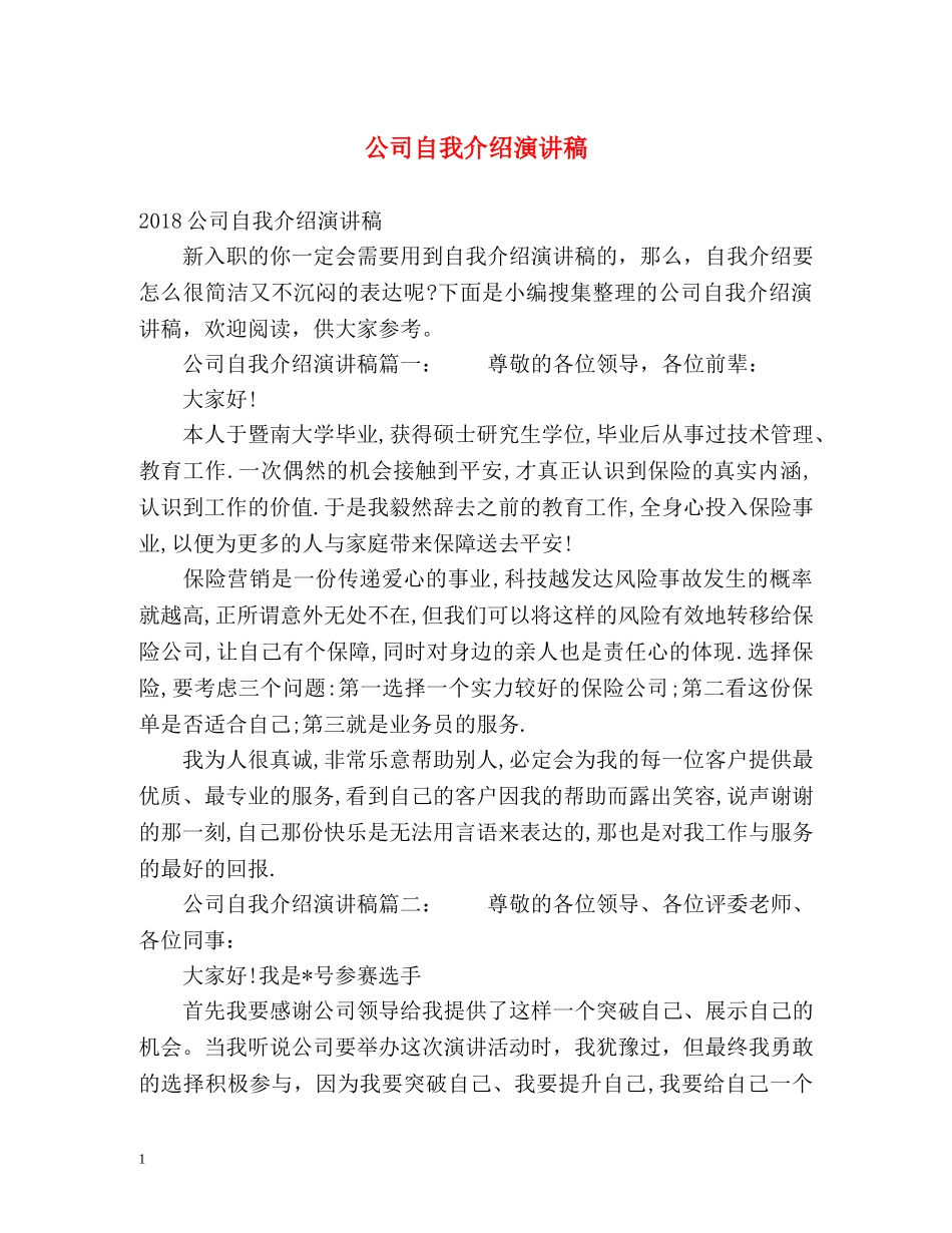 公司自我介绍演讲稿2 _第1页