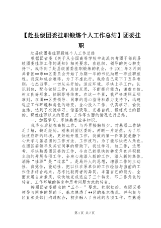【赴县级团委挂职锻炼个人工作总结】团委挂职