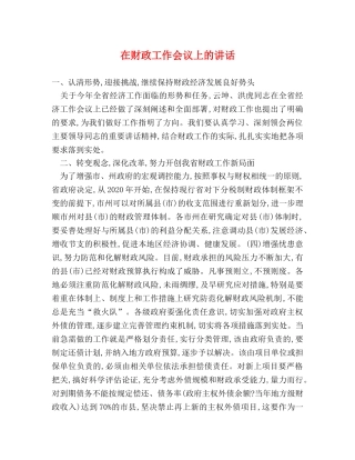 在财政工作会议上的讲话2 