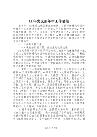 XX年党支部年中工作总结