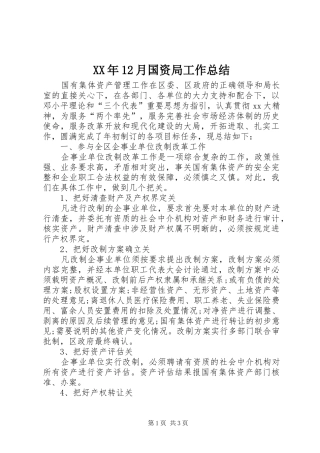 XX年12月国资局工作总结