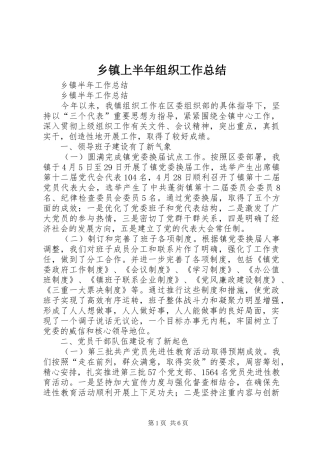 乡镇上半年组织工作总结