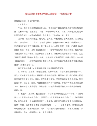 校长在2024年春季开学典礼上的讲话一年之计在于春 