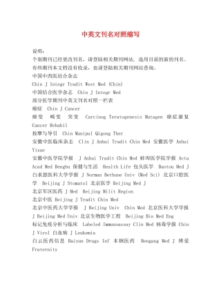 中英文刊名对照缩写 