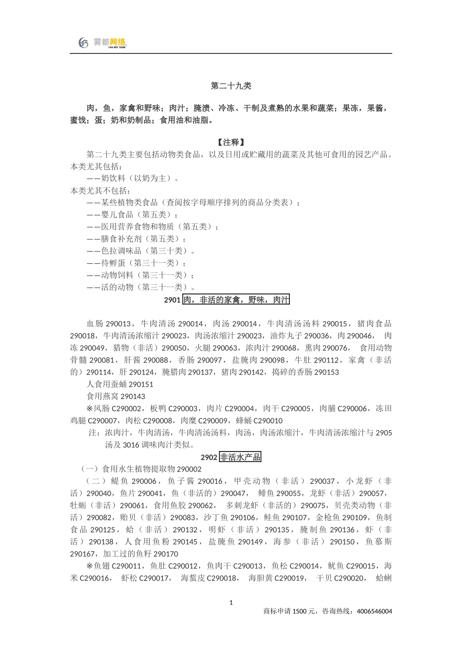 商标分类第29类_第1页