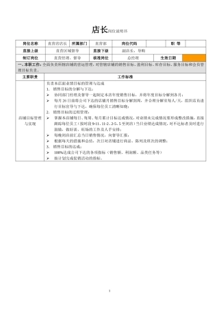 店长岗位说明书