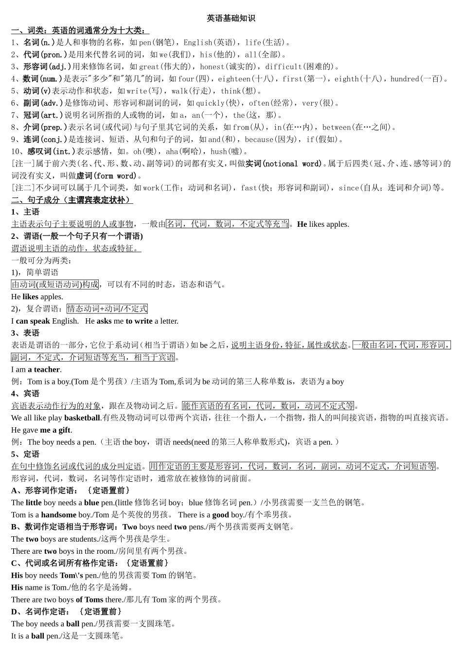 英语基础知识主谓宾定状补_第1页