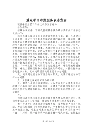 重点项目审批服务表态发言