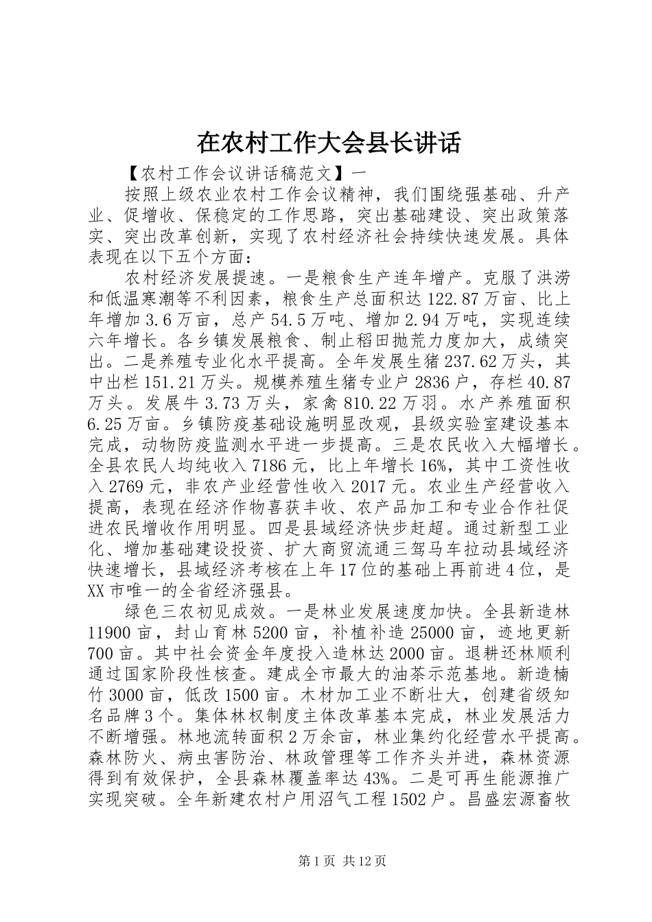 在农村工作大会县长讲话_第1页