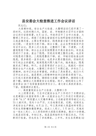 县安委会大检查推进工作会议讲话