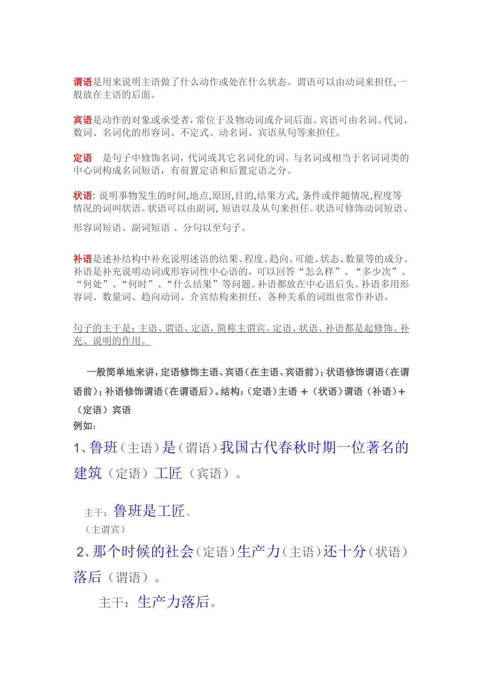 主谓宾定状补口诀及练习题_第3页