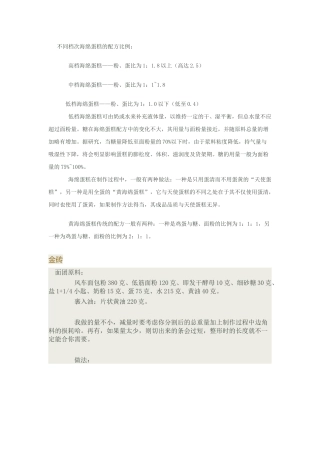 不同档次海绵蛋糕的配方比例